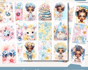 Florale ATC Karten: Scrapbooking Ephemera (Digitaler Download, PNG/JPG/Transparente Seiten)