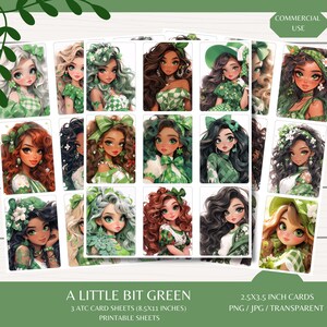 A Little Bit Green ATC-kaarten - drie kaarten met kaarten van 8,5 x 11 - digitale download - ongewenste tijdschriften - kieskeurige bezuinigingen - scrapbooking - AI-gegenereerd