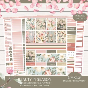 La belle en saison/Agenda numérique imprimable autocollants/Kit d'agenda vertical CE/Téléchargement numérique instantané/6,75 x 9,25 Cricut/esthétique