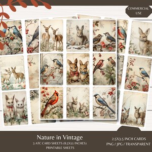 Natureza em cartões ATC vintage - Três folhas de cartões 8,5x11 - Download digital - Diários de lixo - Cortes exigentes - Scrapbooking - Gerado por IA