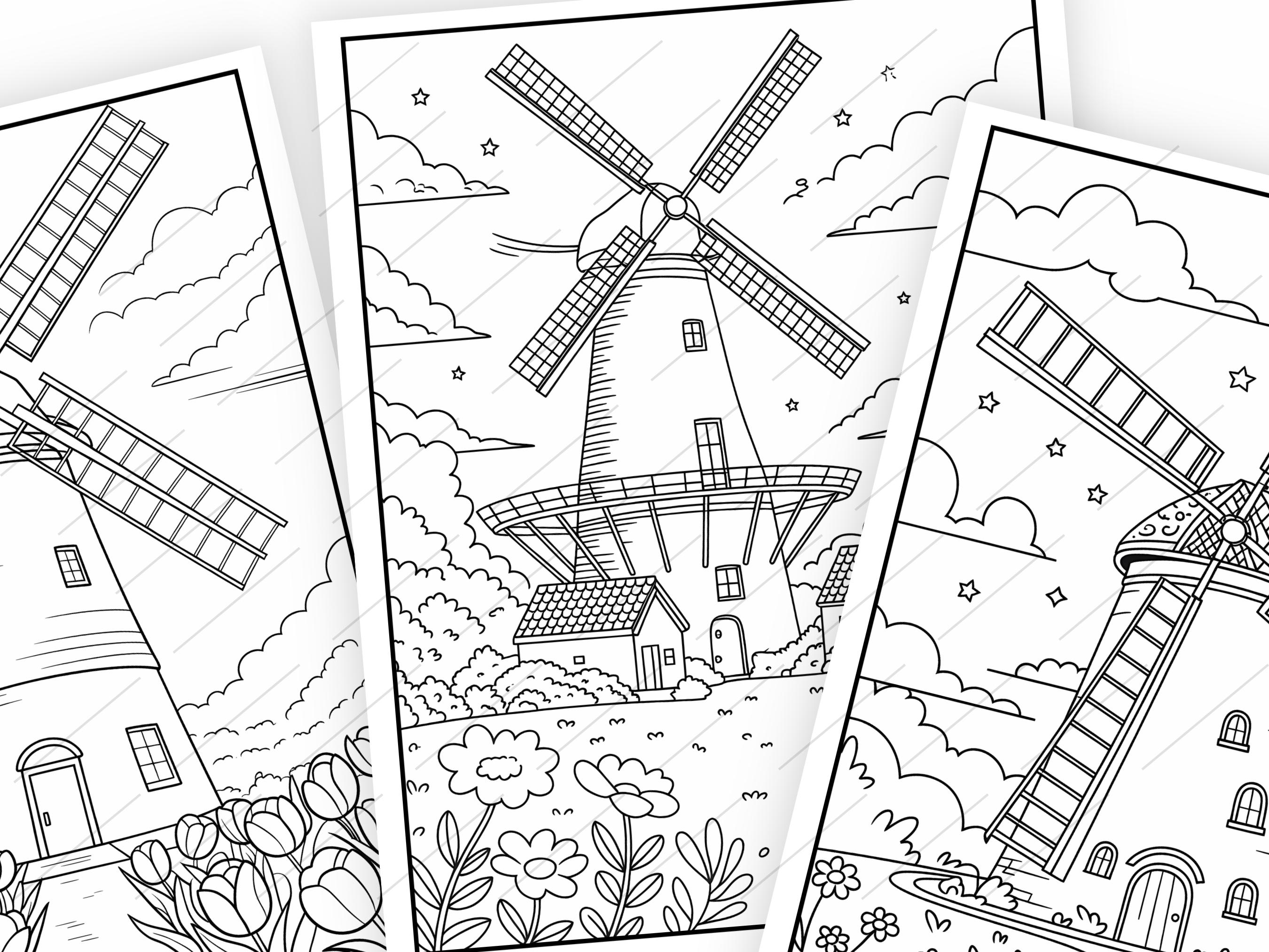 Delft Windmill Coloring Book: 20 Printable Pages (PDF Download) - Etsy