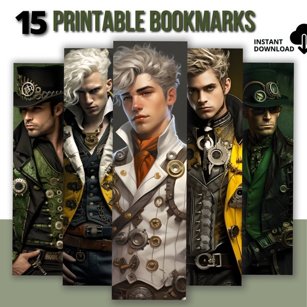 Steampunk Handsome Is...Male Bookmarks Set | Handsome Men | Digital Download