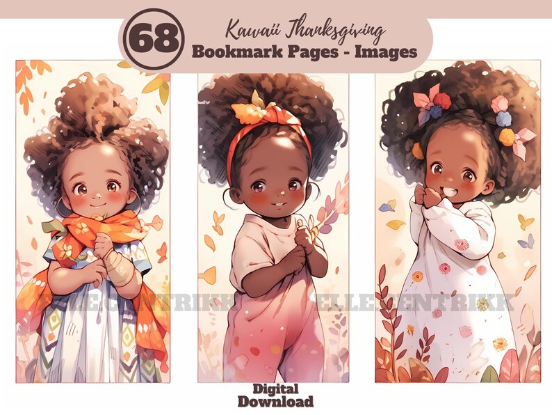 68 Kawaii Thanksgiving Bookmark Sheets Digital Download for Avid
