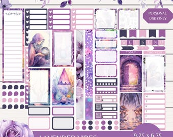 Lavendel Planner Stickers: Två glada mini-planerark med klistermärken (digital nedladdning)