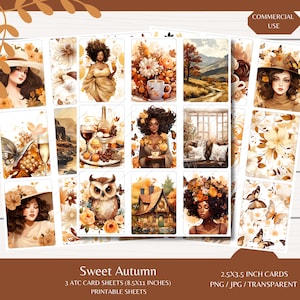 Doux automne ATC cartes - trois feuilles de cartes 8,5 x 11 - téléchargement numérique - journaux indésirables - coupes difficiles - scrapbooking - généré par l'IA