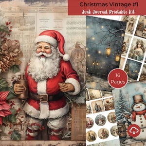 Christmas Vintage Junk Journal Scrapbook Kit - Digital Download for Creative Crafting - Festive- Christmas - ATC Cards/ AI Generated
