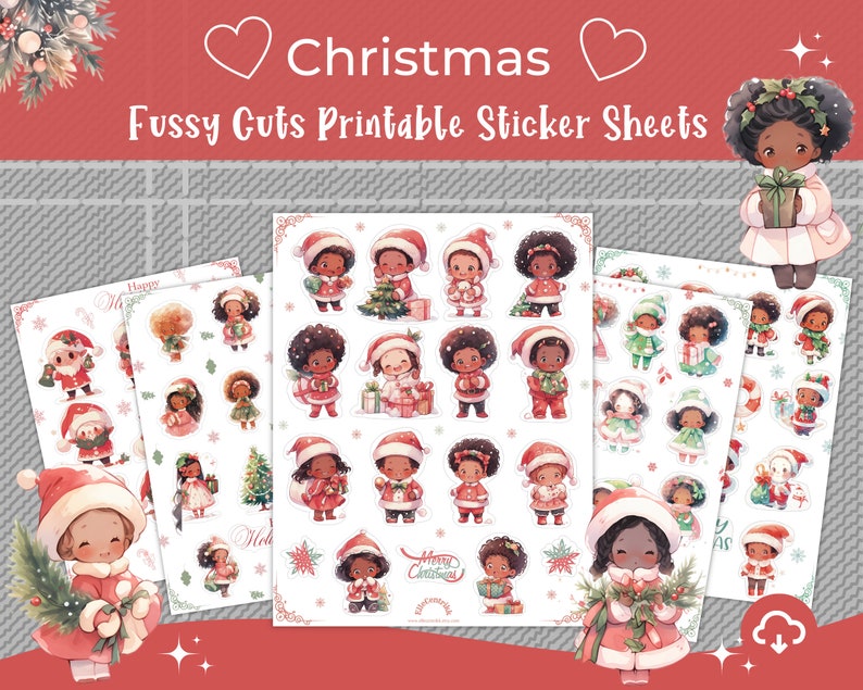 16 Christmas Fussy Cut Sticker Sheets Printable Solid JPG - Etsy