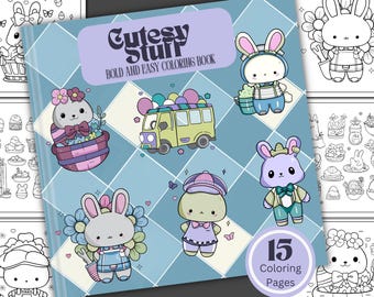 Cutesy Stuff Coloring Book: Bold and Easy, 15 Pages (Digital Download)