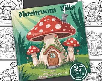 Mushroom Villa Coloring Book, 27 Kawaii Pages (Digital Download)