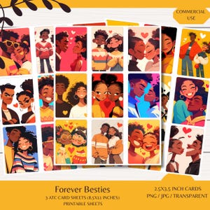 Cartões ATC Forever Besties - Três folhas de cartões 8,5x11 - Download digital - Diários de sucata - Cortes sofisticados - Scrapbooking - Gerado por IA