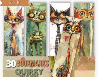 Quirky Cats Bookmarks: Colorful Feline Art (Digital Download)