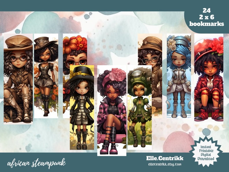 African Steampunk Set of 24 Bookmarks/instant Digital Download/2x6 ...