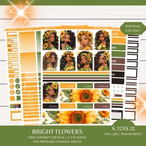 Pegatinas de planificador con flores brillantes: Kit vertical EC (descarga digital)