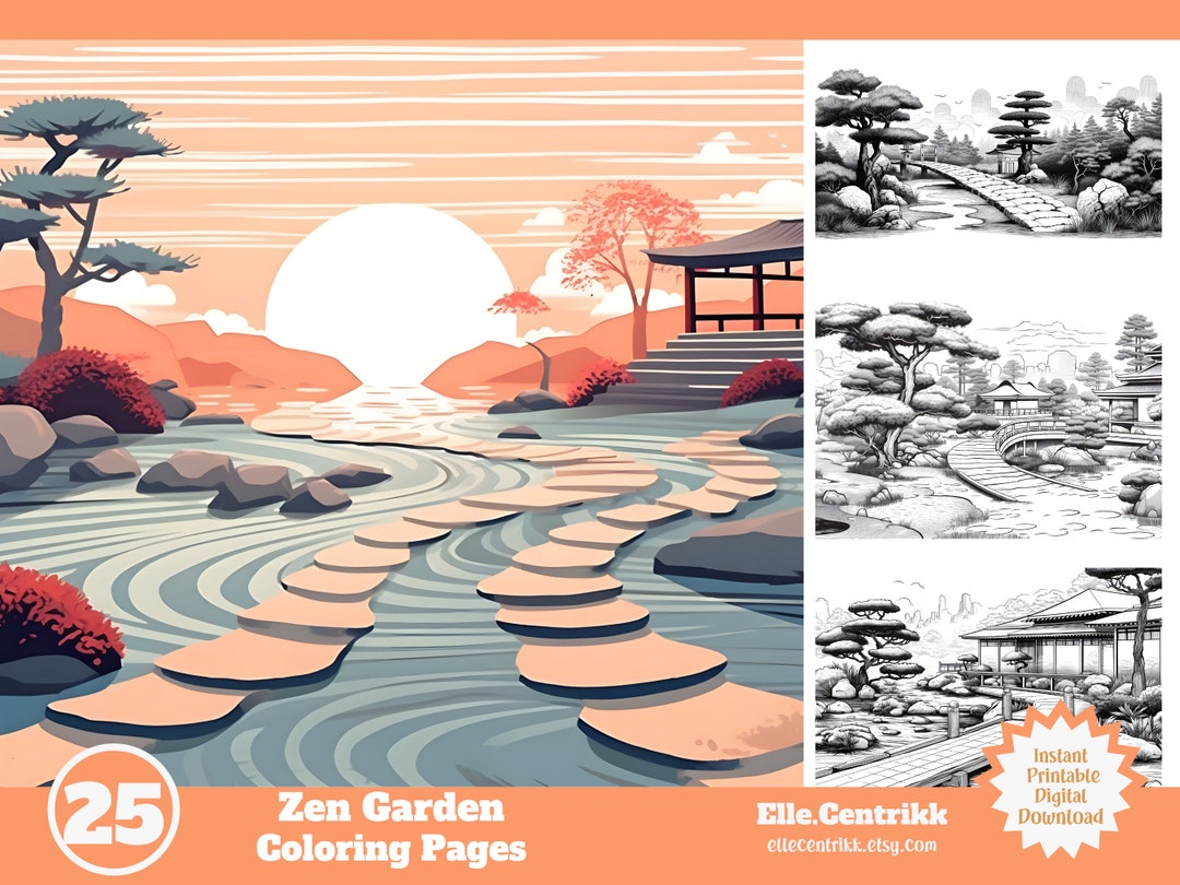 Tranquil Zen Garden Coloring Pages Set 25 Beautiful Scenes - Etsy