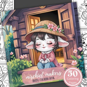 Mischief Makers Målarbok/50 Målarbilder/Digital Nedladdning/Kawaii Kul