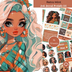 Retro Mint Junk Journal Affirmations Kit de 16 pages/Téléchargement numérique/Portraits, signets, Journal/Génération IA/Affirmations positives