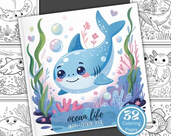 Ocean Life Coloring Book/32 Coloring Pages/Digital Download/Kawaii Fun