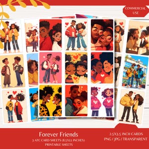 Forever Friends ATC Karten - Drei 8,5x11 Karten Blätter - Digital Download - Junk Journals - Fussy Cuts - Scrapbooking - AI Generiert