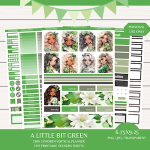 Un po' di verde/5 adesivi stampabili per planner digitale/Kit per planner verticale EC/Download digitale istantaneo/Cricut 6,75 x 9,25/Aesthetic