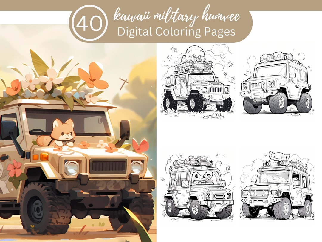 Kawaii Military Humvee Coloring Book Fun for All/40 Coloring Pages to