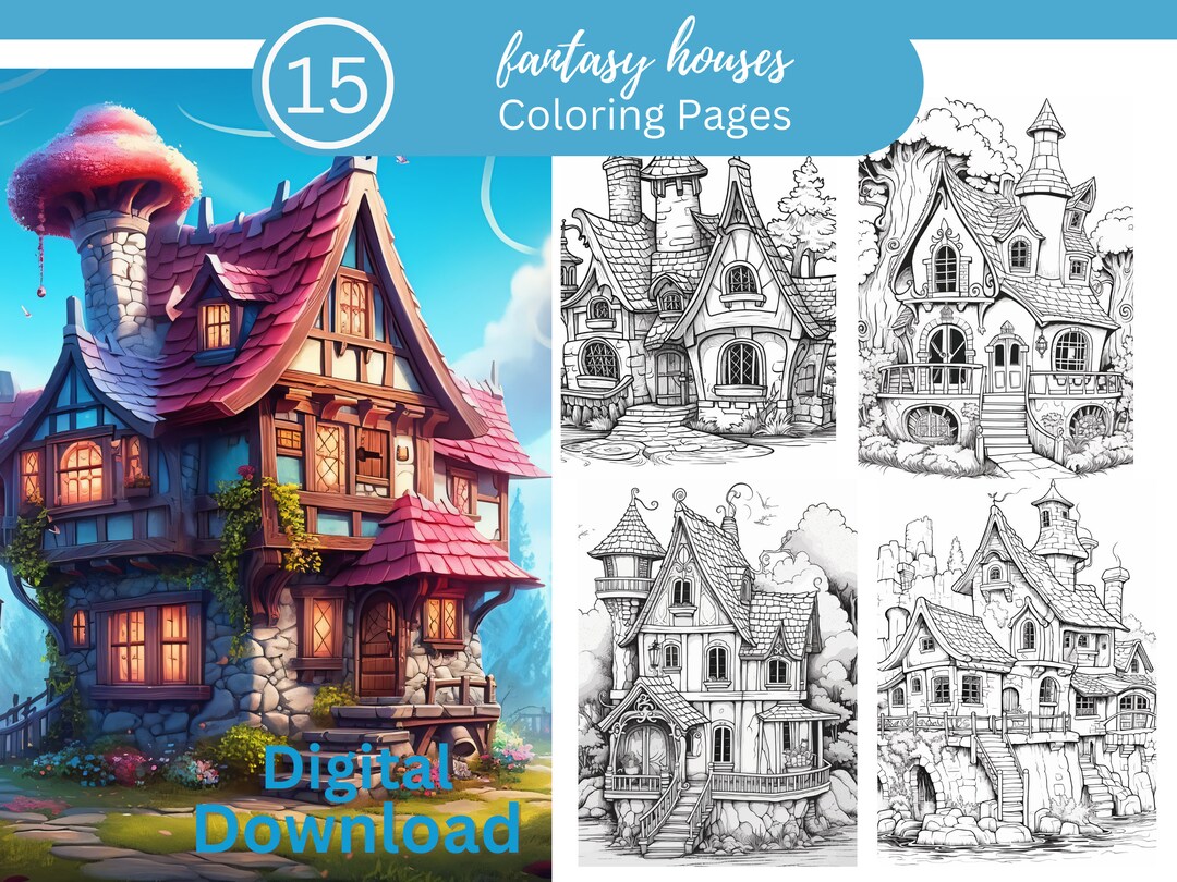 Fantasy Houses Coloring Book/relax and Unwind/15 Adult Coloring Pages ...
