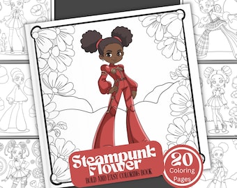 Steampunk Flower Coloring Book: Kawaii Fun (digitale download)