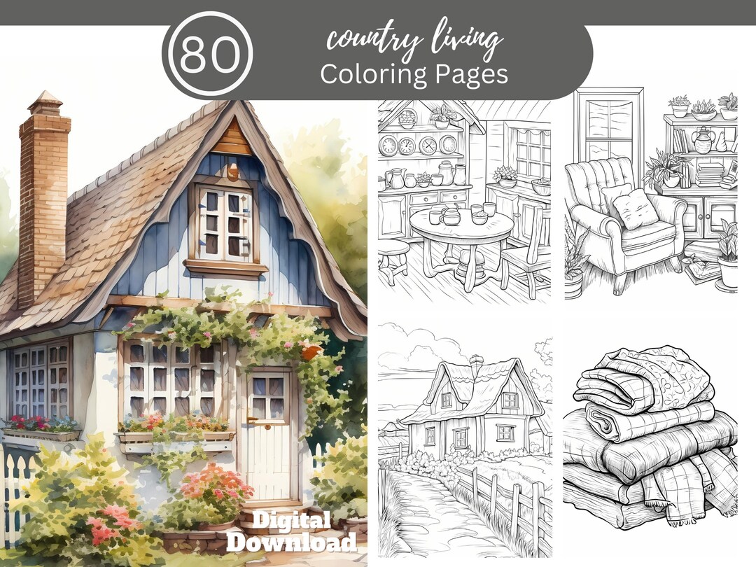 Country Living Coloring Book/80 Coloring Pages to Relax and Unwind ...