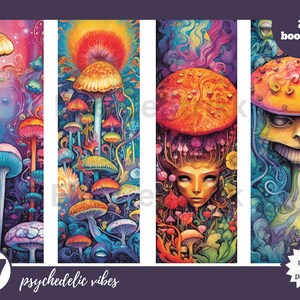 Set of 10 Psychedelic Mushroom Bookmarks Printable Retro 70s Bookmark  Mushroom Bookmark Digital Download for Book Lover Gift 
