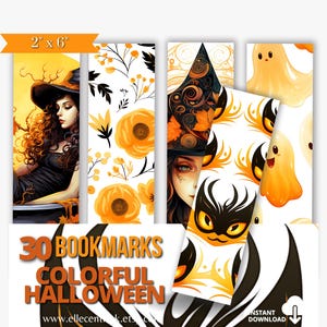 Puede incluir: Conjunto de 30 marcapáginas de Halloween imprimibles con un diseño de bruja, fantasma y gato. Los marcapáginas miden 5,1 cm por 15,2 cm y son perfectos para añadir un toque espeluznante a tu lectura.
