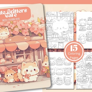 Libro para colorear "Café de Criaturas Lindas": Diversión para todos/15 páginas para colorear/Descarga digital/Diversión kawaii adorable **Generado por IA**