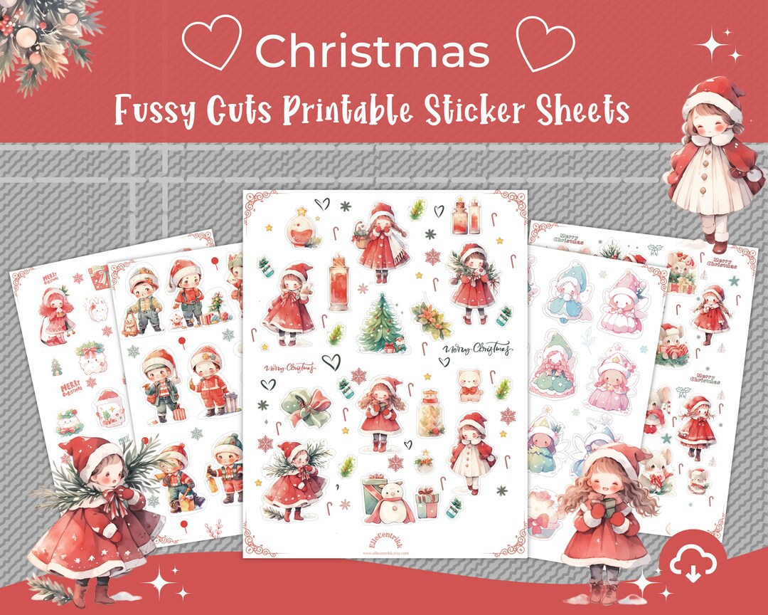 16 Christmas Fussy Cut Sticker Sheets Printable Solid JPG Sheets ...