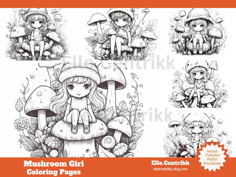 Enchanting Mushroom Girl Coloring Pages Set of 25 Digital - Etsy