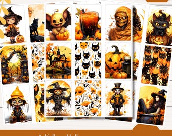 Yellow Halloween ATC Cards: Scrapbooking Junk Journal Ephemera (Digital Download)