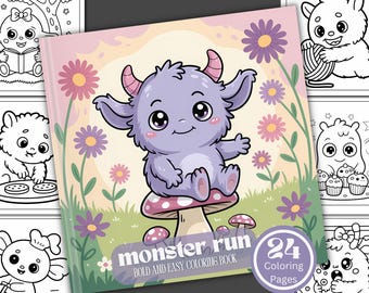 Monster Run Coloring Book: 24 Cutesy Kawaii Pages (Digital Download)
