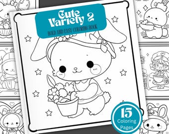 Kawaii Coloring Book: 15 Bold & Easy Pages (Digital Download)