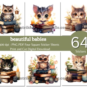 Schöne Babys - Tiere - Sticker Sheets - Digital Download - süße Tiere - Journal Sticker Sheets - Printable - Cricut 6,75x9,25in.