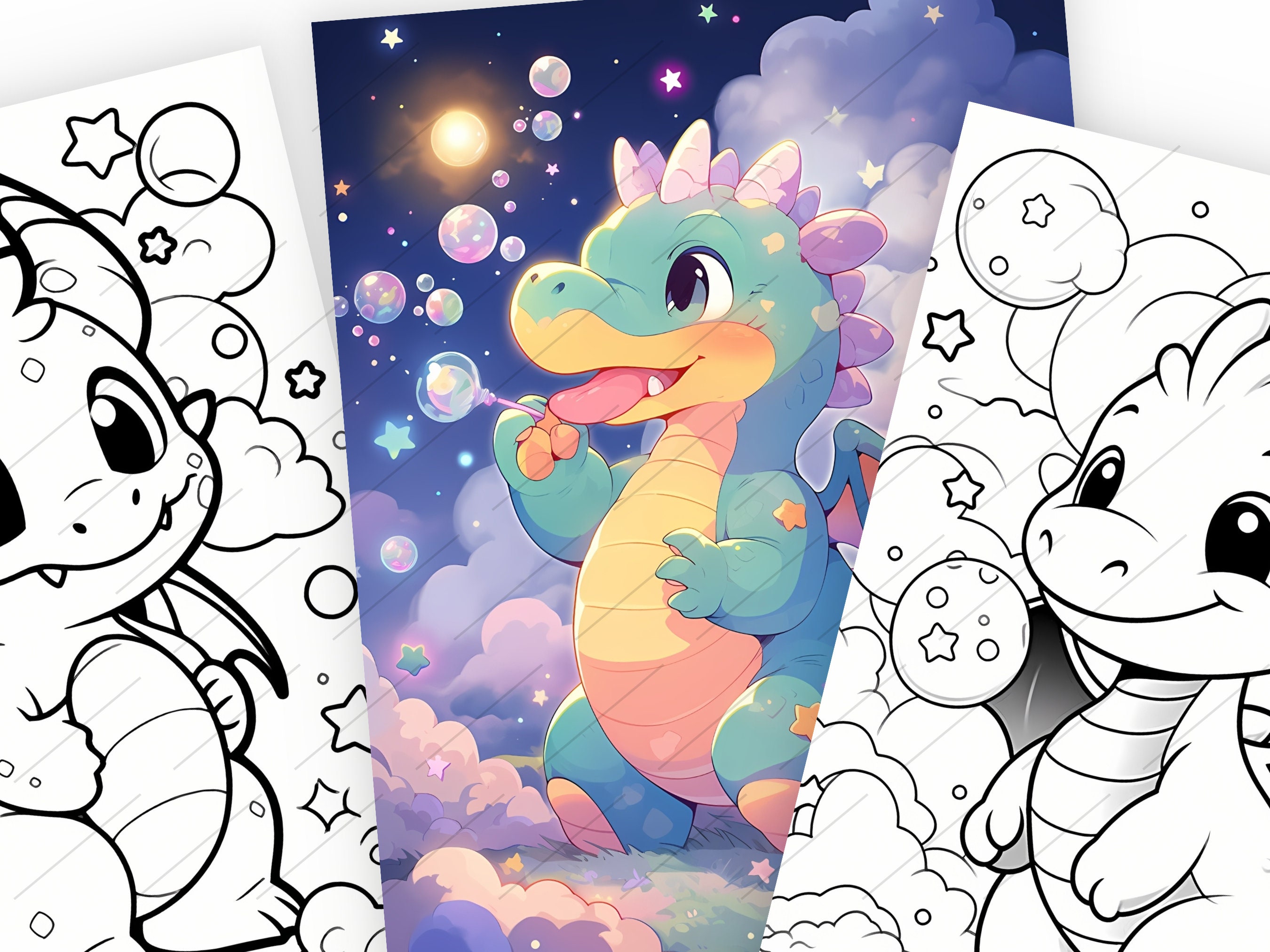 Friendly Kawaii Dragon Coloring Book Fun for All/40 Coloring Pages to ...
