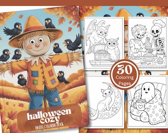 Halloween Kawaii Coloring Book: 30 Cozy Pages (Digital Download)