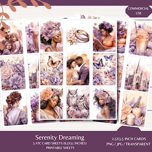Serenity Dreaming ATC-kaarten - drie kaarten met kaarten van 8,5 x 11 - digitale download - ongewenste tijdschriften - kieskeurige bezuinigingen - scrapbooking - AI-gegenereerd