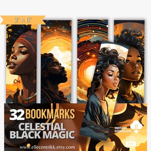 Beautiful Celestial Black Magic Bookmarks - 32 Bookmarks - Digital Download for Avid Readers - Commercial Use / AI GENERATED