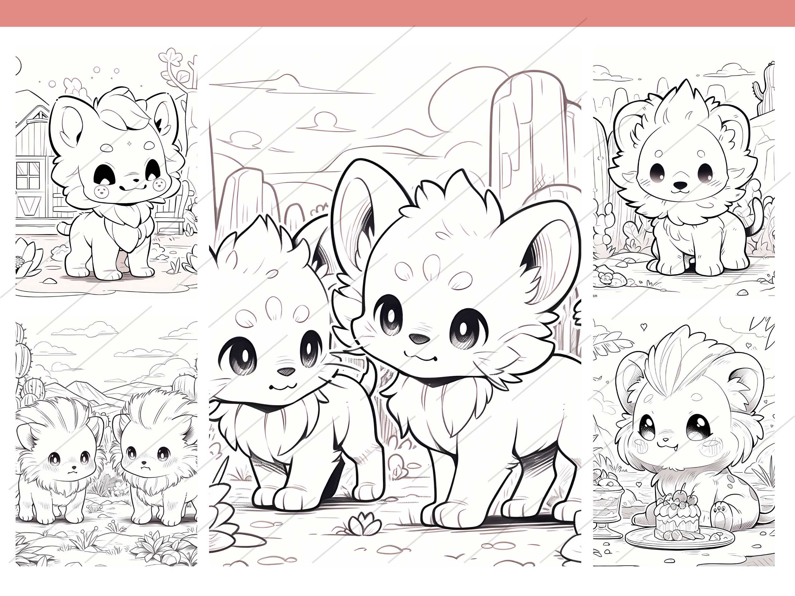 Cute Kawaii Lions Coloring Book Fun for All/40 Coloring Pages to Relax