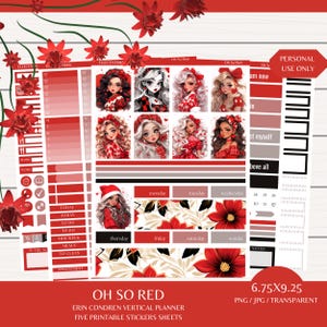 Oh So Red/5 adesivi stampabili per planner digitale/Kit per planner verticale EC/Download digitale istantaneo/Cricut 6,75 x 9,25/Aesthetic