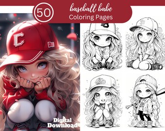 Baseball Babe Adult Coloring Book Fun For All/50 Coloring Pages to Relax and Unwind, Clear Your Mind/Digital Download/Relaxation Coloring