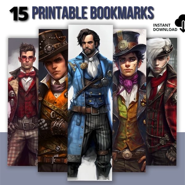 Steampunk Handsome Is...Male Bookmarks Set of 15 | Handsome Men | Digital Download