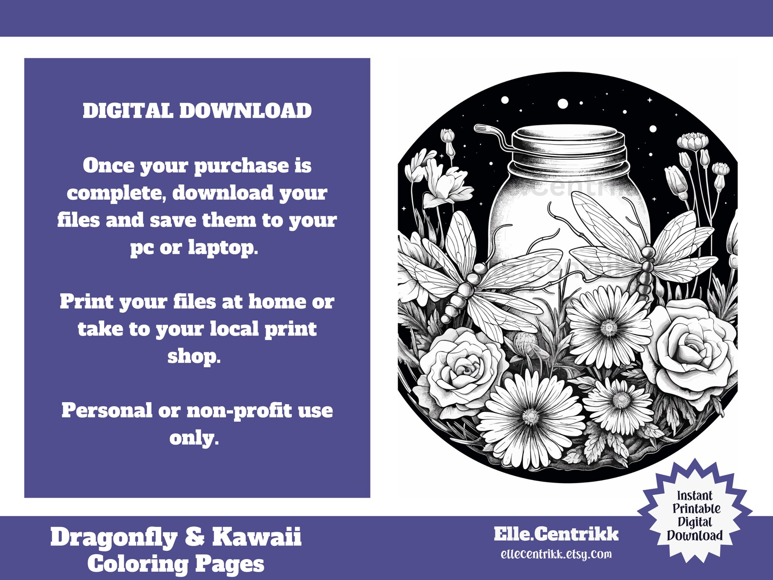 Dragonfly & Kawaii Adult Coloring Pages/25 Coloring - Etsy