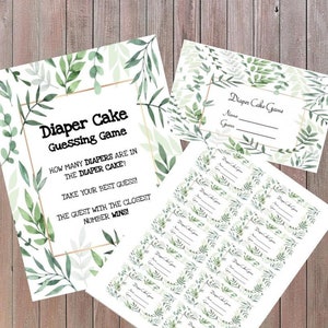 Water Color Green Plant Diaper Cake Guessing Game Guess How Many Diapers Baby Shower Game INSTANT DOWNLOAD
