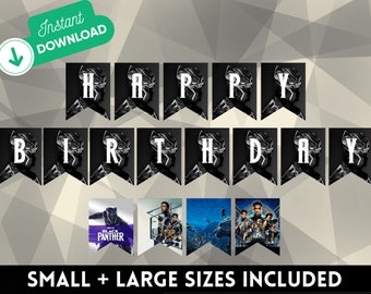 Pancarta de feliz cumpleaños de Pantera Negra, imprimible para fiesta de Pantera Negra, decoraciones de Pantera Negra