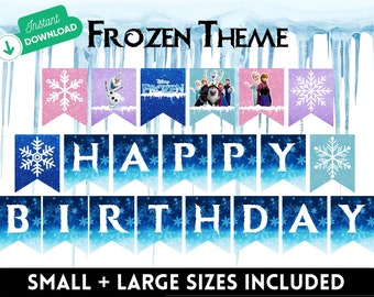 Printable Frozen Banner Frozen Birthday Happy Birthday Banner Elsa Party Printable Frozen Movie Princess Party Elsa Banner