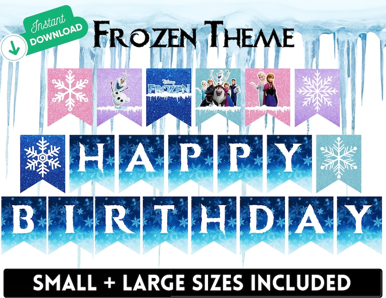Printable Frozen Banner Frozen Birthday Happy Birthday Banner Elsa Party Printable Frozen Movie Princess Party Elsa Banner