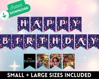 Banner de cumpleaños de Encanto imprimible/Cumpleaños de Encanto / Fiesta de Encanto / Fiesta de cumpleaños de Mirabel / Descarga instantánea / Banner de Familia Madrigal